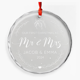 Personalized First Christmas Married Ornament - Newlywed Gifts, Glass Ornament for Couple, Christmas Tree Decoration